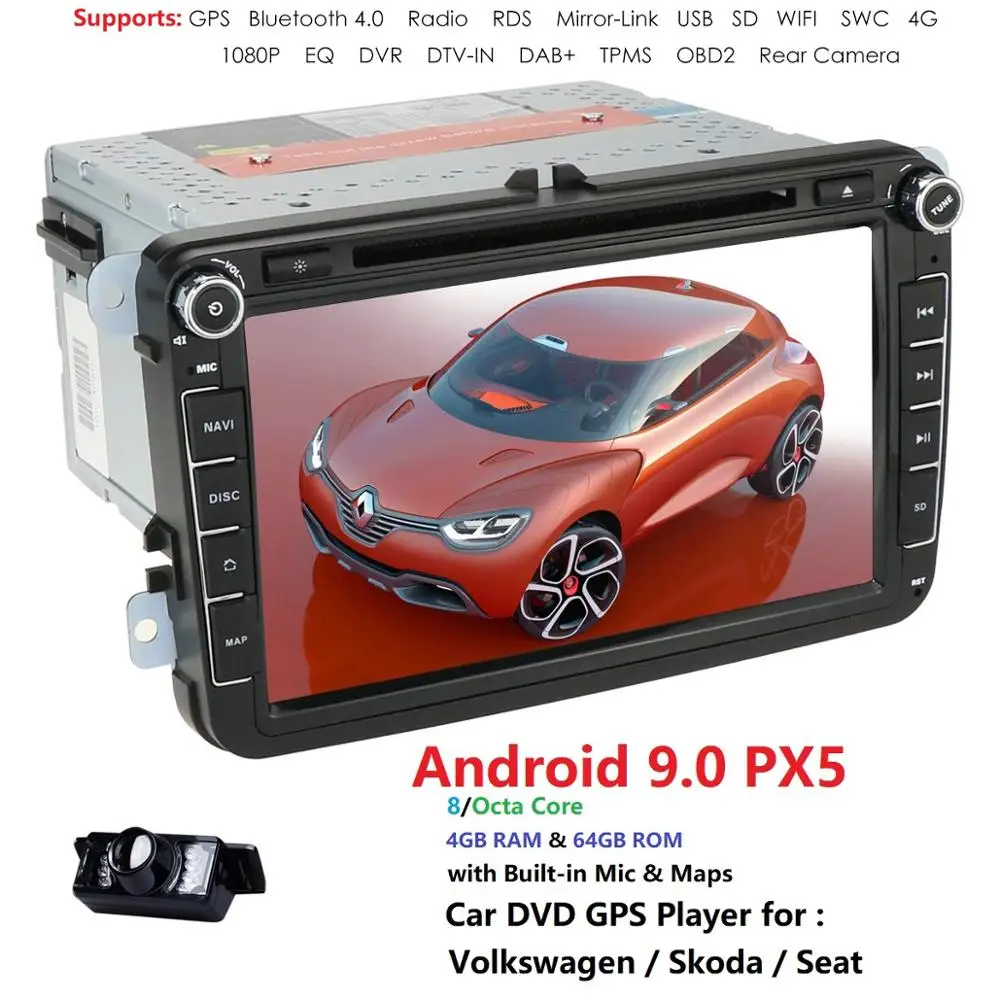 Discount 2din android9.0 4Gcar dvd for vwpassat b6 b7 golf 5 tiguan polo octavia rapid fabia car multimedia player OctaCore 4GRAM+64GROM 4
