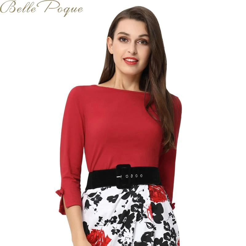 Belle Poque Bow camisa sólida cuello redondo blusas elegantes mujeres 2020 Otoño Invierno camisa de manga larga Casual de las señoras|Blusas y camisas| - AliExpress