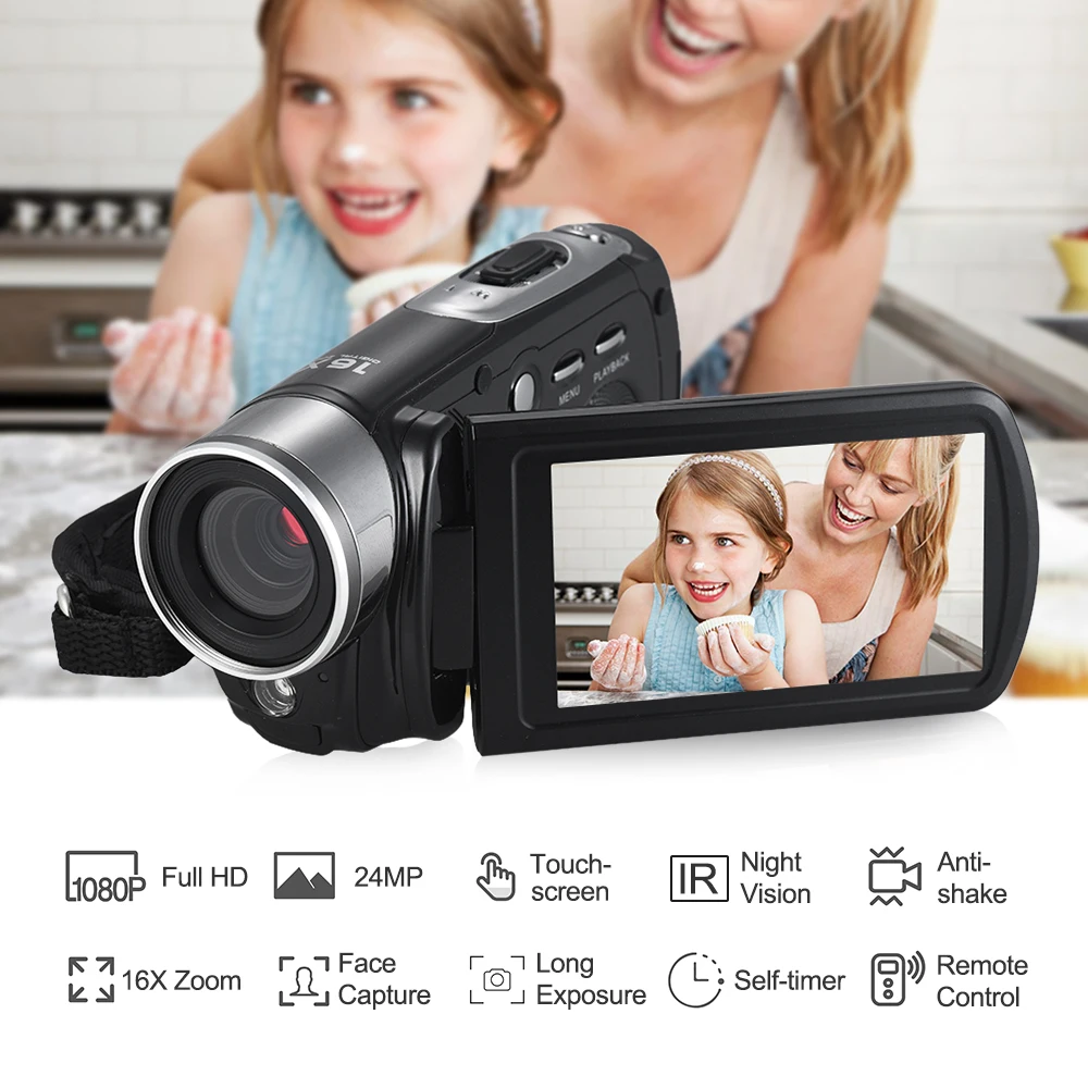 Andoer HD-460S Цифровая видеокамера регистратор DV с ИК ночного видения/16-кратным зумом/анти-встряхивание/распознавание лица/дистанционное управление