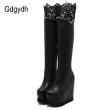 Gdgydh/пикантные сапоги до колена на шнуровке; пикантная обувь на платформе; женские сапоги, увеличивающие рост; сезон осень-зима; женские сапоги со стразами и боковой молнией