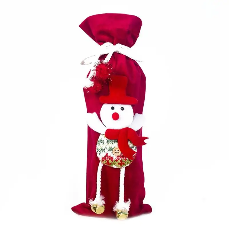 Christmas Wine Bottle Cover Linen Cloth Personality Delicate Snowman Santa Claus New Year Party Home Table Decoration - Color: 11