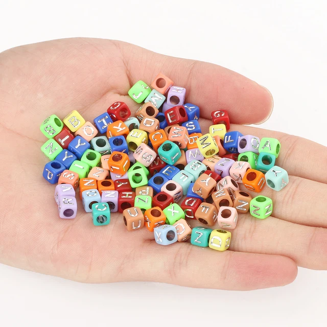 Mixed Letter Acrylic Beads Round Flat Alphabet Digital Cube Loose Spacer Beads For Jewelry Making Handmade Diy Bracelet Necklace Silver Square