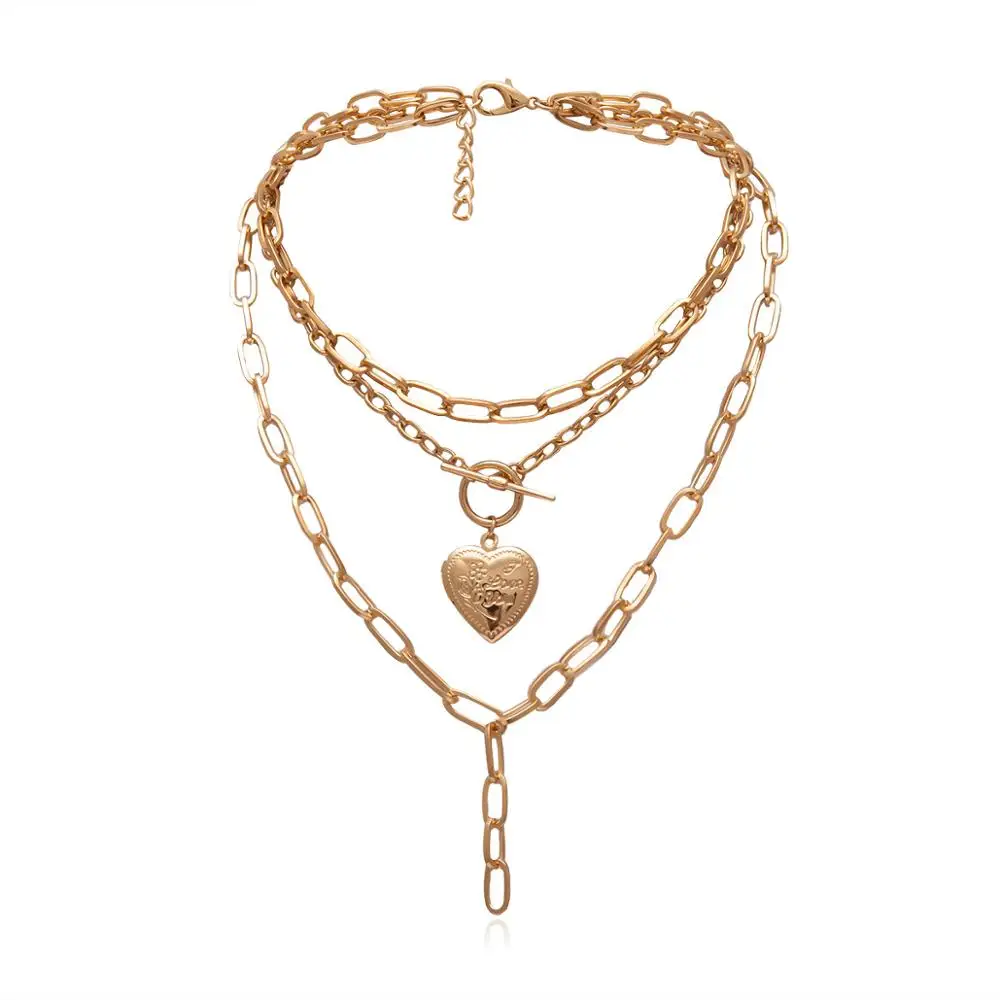 New Charm Jewelry Women Heart Choker Chunky Statement Bib Pendant Chain Necklace