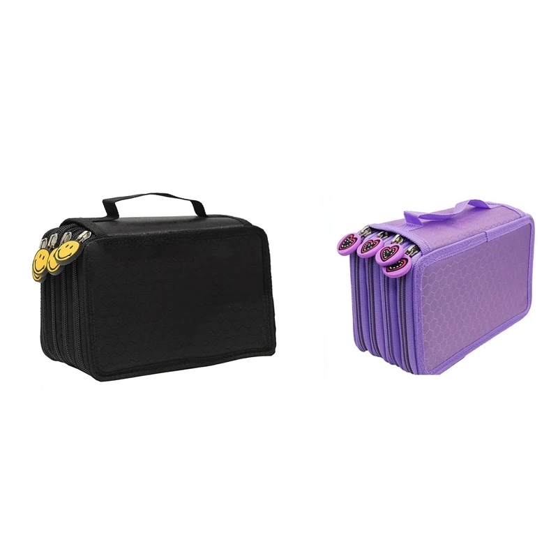 

2Pcs Pencil Case Pencil Bag Feather Sleeve Pencil Case for 72 Pen - Black & Purple