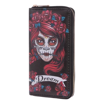 

Fashion Women Skull Wallet Phone Case Clutch Purse Lady Long Handbag Card Holder 7.48x3.94x0.79inch