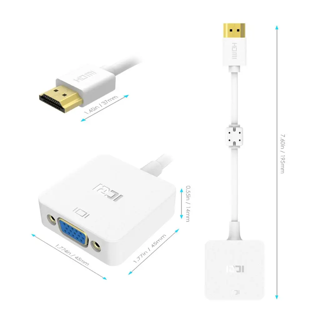 ICZI HDMI к VGA адаптер Позолоченный разъем конвертер 1080P для мониторы ноутбуков