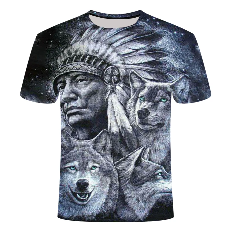 Модные брендовые футболки с 3d принтом «индийский волк», хлопковые мужские футболки с круглым вырезом и короткими рукавами, повседневные мужские футболки, мужские топы