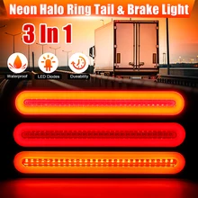 Farol de led para freio de caminhão e reboque, à prova d' água, 3 em 1, neon, anel, farol luminoso ao parar, sinal luminoso blinker 12v-24v