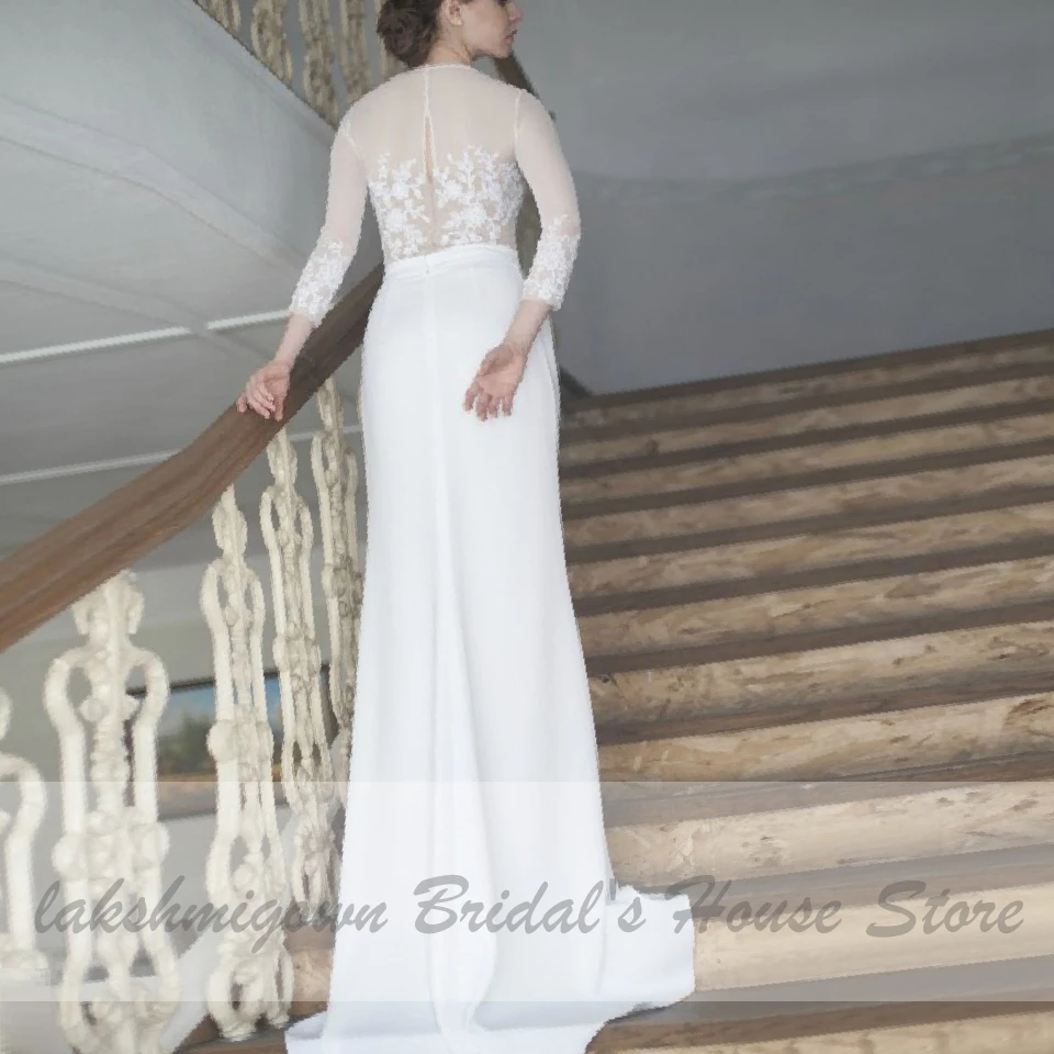 Богемное шифоновое свадебное платье Русалка Стиль Vestidos сексуальное свадебное платье с разрезом по бокам 3/4 рукава Свадебные платья кружевные аппликации