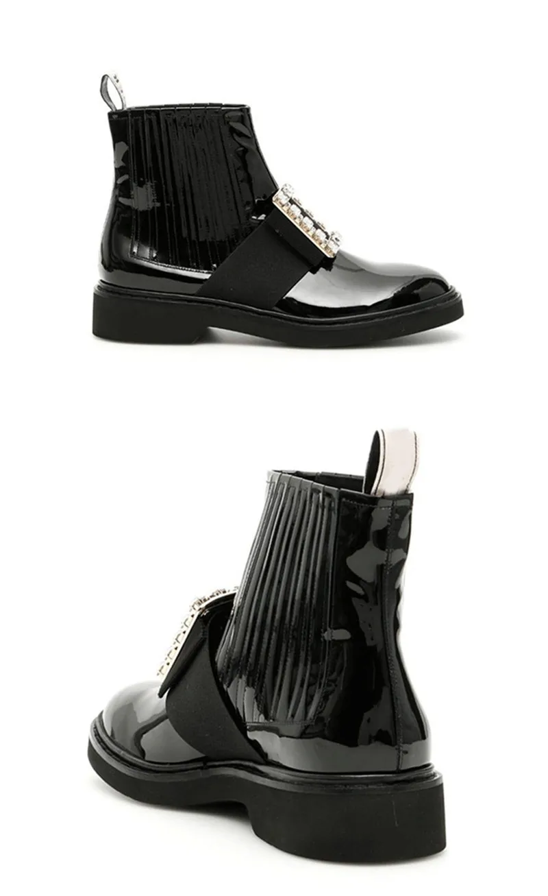 Plus Size 34-40 Women Ankle Boots Punk Crystal Buckle Western Boots Shoes Woman Fashion Patent Leather Ladies Motorcycle Boots (8)