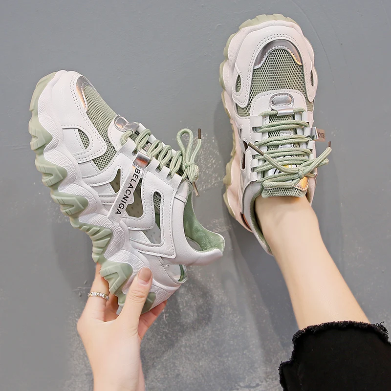 

Hollow shoes women sandals 2020 new fashion thick bottom muffin shoes reflective casual sports sandals women running shoes