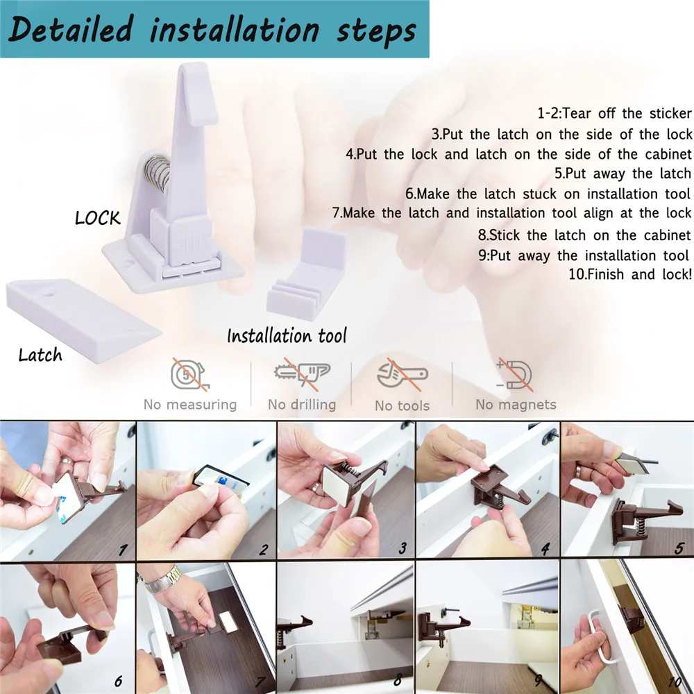 TUSUNNY 6 Pcs Magnetic baby child kids safety latch Magnetic Locking System drawer cabinet cupboard Lock child protection