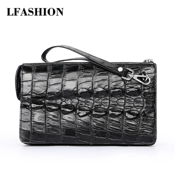 

Men Wallets Large Capacity Cell Phone Pocket Double Zipper Men crocodile genuine leather Passcard Pocket Male Business clutch