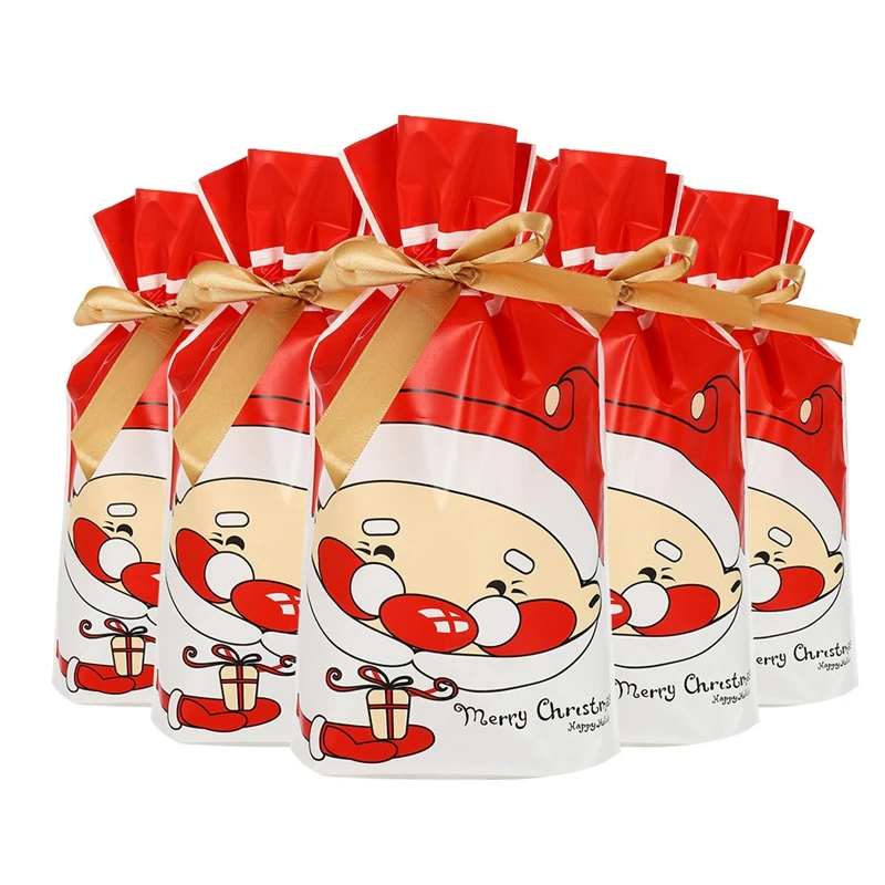 50pcs Merry Christmas Candy Bag Drawstring Bag Silk Ribbon For Birthday Wedding Party Decora Kids Gift Wrapping Supplies