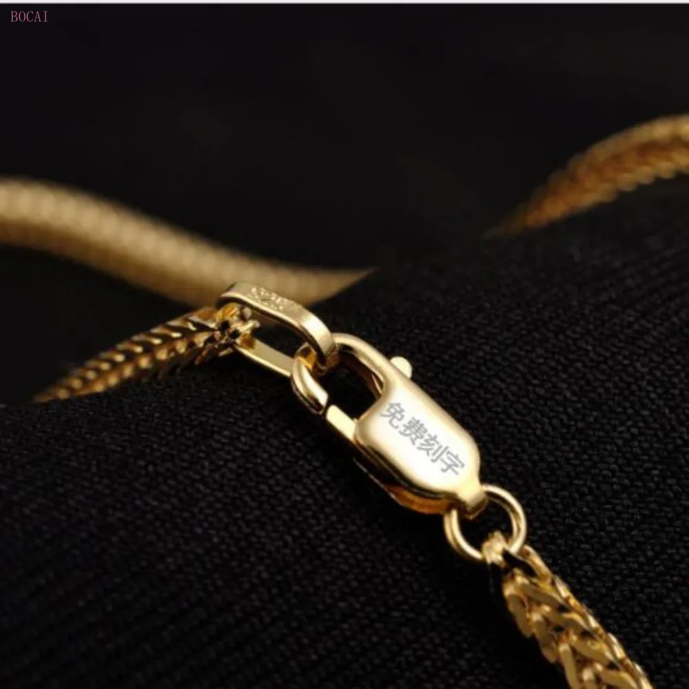 S925 pure silver men's necklace fox tail chain square Chopin chain Color thai Silver Necklace Silver Chain necklace for men