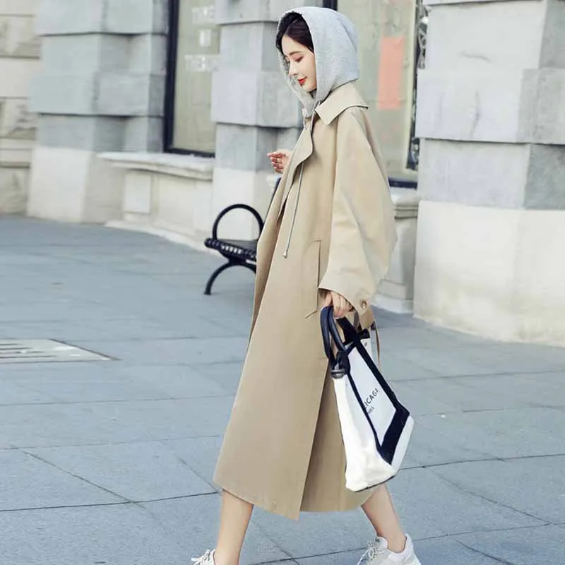 

Spring Clothing Women's 2019 New Style Korean-style Hooded Mid-length WOMEN'S Windbreaker Fashion CHIC Coat Overcoat Long over-t