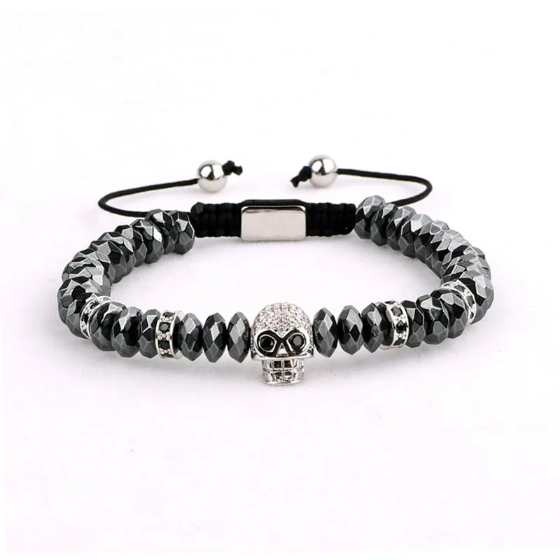 New Fashion men Jewelry bracelet CZ skull charm custom hematite beads friendship bracelet men - Image 5