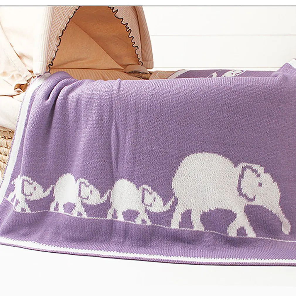 Новое Детское Одеяло С Рисунком Слона из мультфильма, вязаное Пеленальное Одеяло для новорожденных, супер мягкое детское постельное белье, одеяло s - Color: Purple