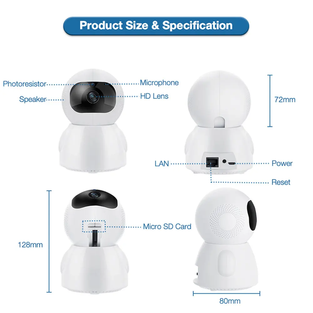 

1080P Wireless IP Camera 2MP Indoor Dome CCTV Video Security Surveillance Auto Motion Tracking Wifi Camera Baby Monitor