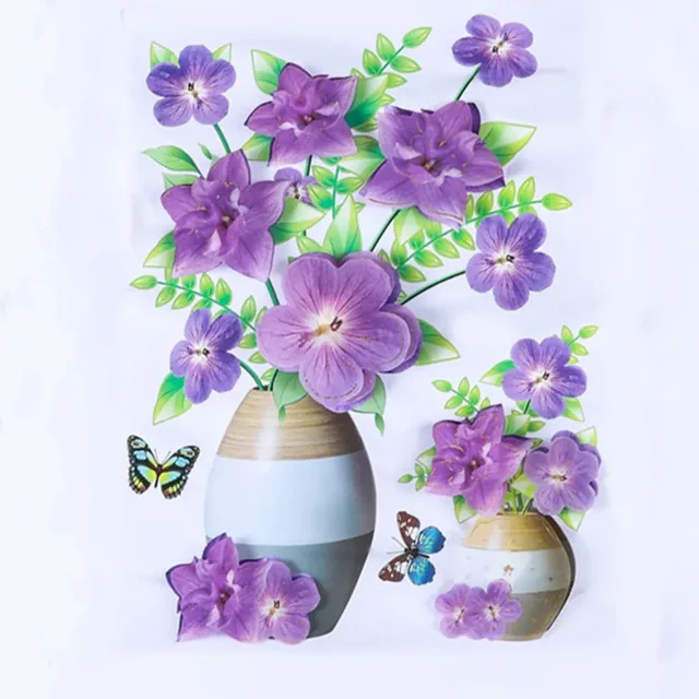 3D simulation rose flower sticker stereo simulation vase wall sticker home background decoration waterproof self-adhesive white