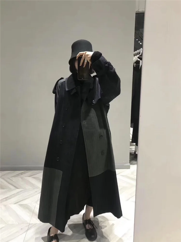 Женское длинное пальто GAGA, Осеннее и зимнее пальто с неровной строчкой в полоску, контрастные цветные ленты, ветровка для женщин 19F-a191