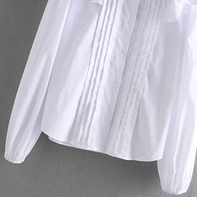 ZOEPO оборками поплин белые блузки для женщин модные рубашки со стоячим воротником женские элегантные повседневные топы с длинным рукавом для женщин