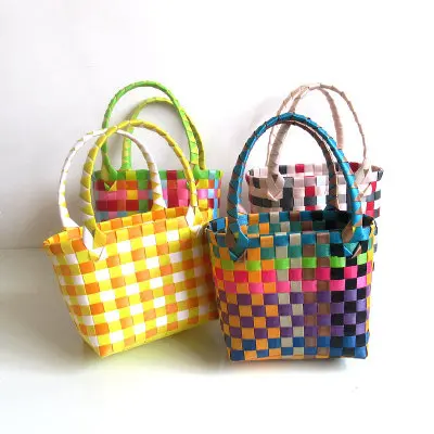 NEW Women Durable Weave Beach Bag Woven Bucket Bag Casual Tote Handbags Bags Popular Receive straw plastic braided basket