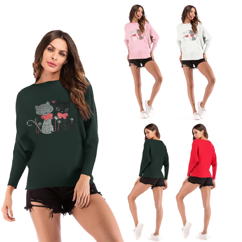 Autumn And Winter Women'S Cute Cat Pattern Sweater Sweater Women'S Sweater Round Neck Soft Collar Pullover Ladies Sweater 5843 Autumn And Winter Women'S Cute Cat Pattern Sweater Sweater Women'S Sweater Round Neck Soft Collar Pullover Ladies Sweater 5843