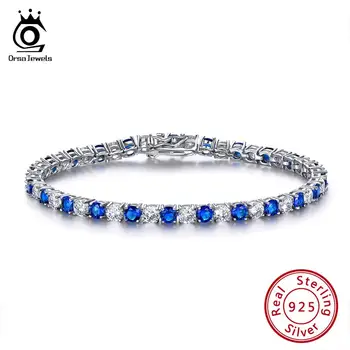 

ORSA JEWELS 925 Sterling Silver Women Bracelet Created Sapphire Blue Crystal Stone Bangle Bracelet Silver Jewelry Gift OVSB02