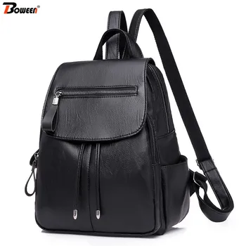 

Black Pu Leather Women Backpack Female High Quality 2020 New Ladies Bagpack for Teenage Girl School Bags Small Drawstring Bag