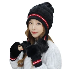 Модная женская вязаная шапка, набор перчаток, Рождественский Теплый головной убор, полный набор перчаток для зимы TC21
