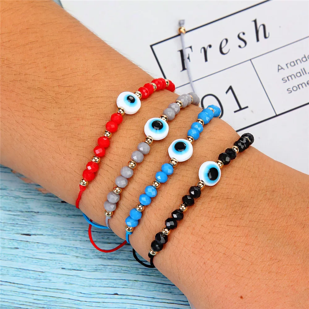 12pcs/lot Couples Women Blue Turkish Evil Eye Charms Bracelets Crystal Bead Adjustable Rope Chain Anklets Child Girl Jewelry - Image 5