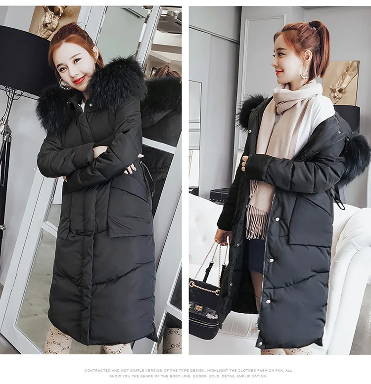 Yocalor/Женская мода 2019 года; Новинка; Длинная утепленная зимняя куртка-пуховик для женщин; Большие меховые Базовые Куртки