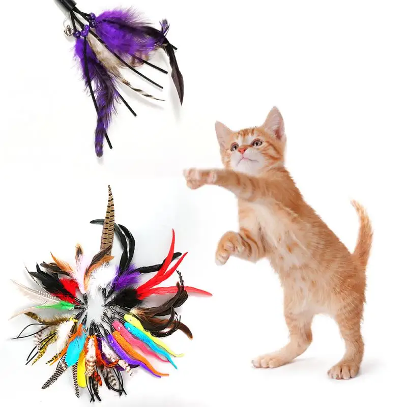 1PCS Hot Sale Cat Toys Teaser Cat Stick Feather Toys Kitten Funny Colorful Rod Cat Wand Toys Colorful Pole Cta Toy Pet Supplies