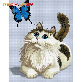 

High Quality Diamond Painting Cat Butterfly Full Round Diamond Embroidery Beaded Cross Stitch Pixel Mosaic Pattern Home Decor
