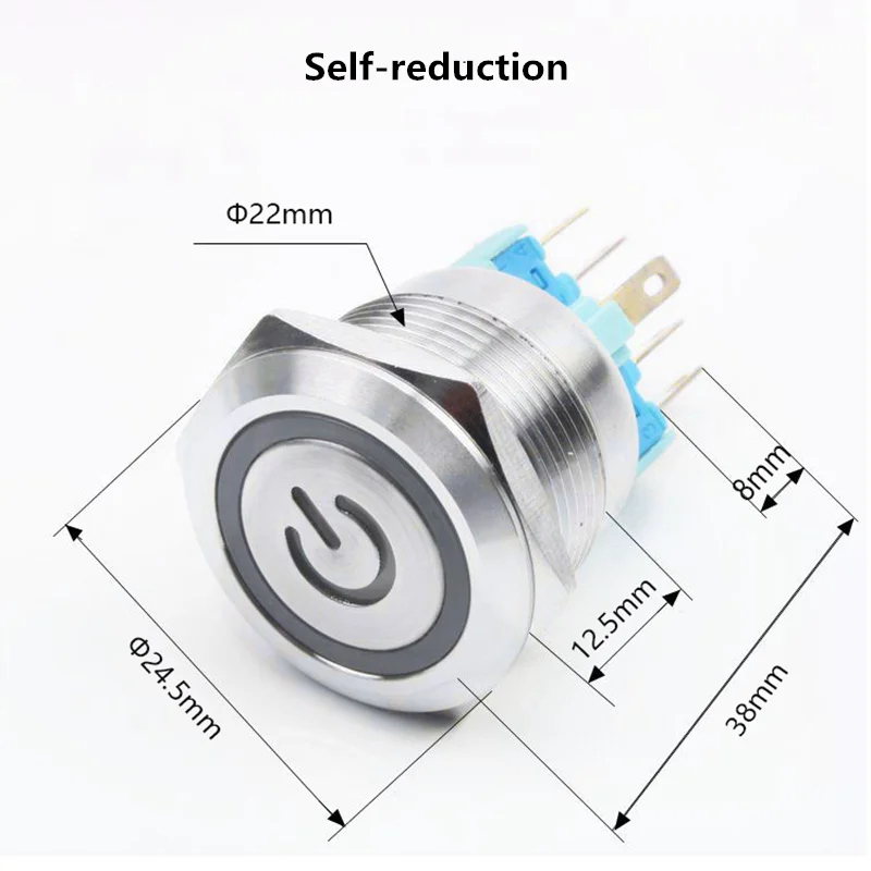 22mm Power mark brass Push Button Switch waterproof switch with illumination Latching button 6pin terminal locking 22HXDY.S.K6
