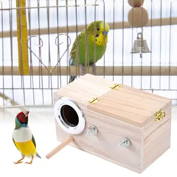 

Natural Wooden Pet Bird House Breeding Box Nest Left Opening Double Safety Fixing Hatching Parrot Bird Cage Pet Accessories
