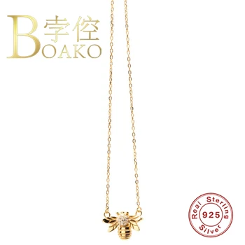 

BOAKO 925 Sterling Silver Necklace For Women Bee Hexapod Apis Insect Hexapod Chain Apidae Collier Necklaces Luxury Jewelry