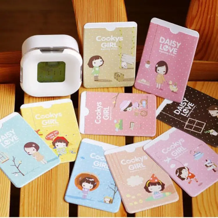 

Cute Girl Card Holder Hand-Painted Cartoon Double-Sided 2-Bit Card Holder Bus Card Bank Card Holder Card Clamp