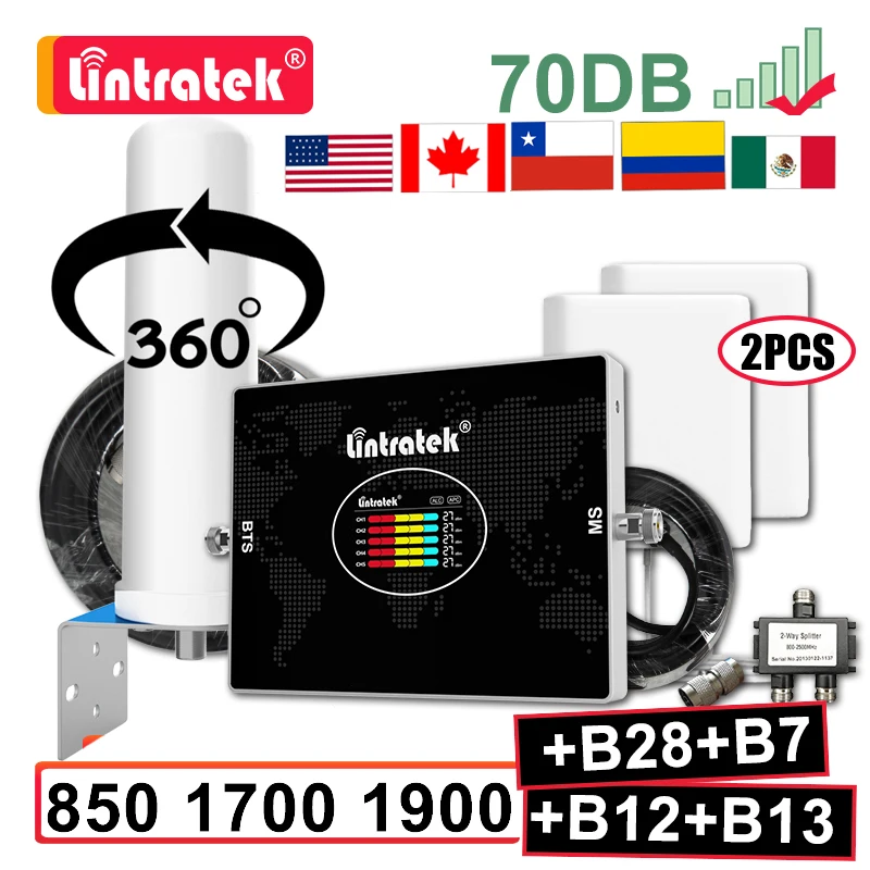 

2-полосный 5-полосный Усилитель сотового сигнала B28 B7 700 2600 850 1700 1900 LTE сотовый телефон B12 700 МГц 2G 3G 4G антенна комплект Lintratek