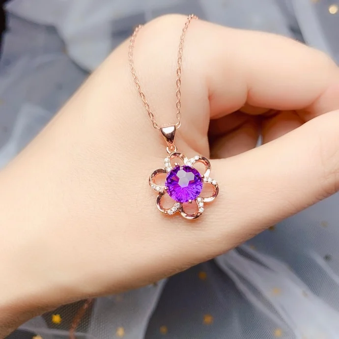 SHILOVEM 925 серебро Пьезоэлектричество подвески из аметиста отправка ожерелье классика прекрасный женский Рождественский подарок bz0808988agz