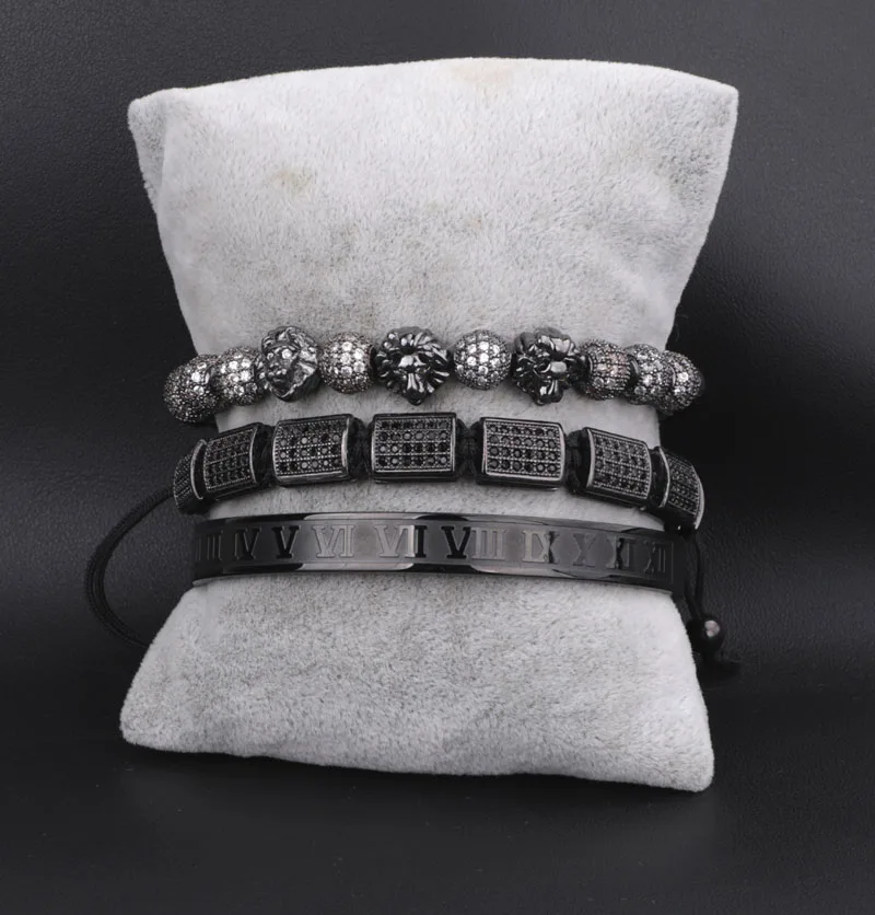 New Design Men Jewelry Luxury Bracelet CZ Pave Ball Rectangle Braided Stainless Steel Bangle Adjustable Bracelet Men - Image 5