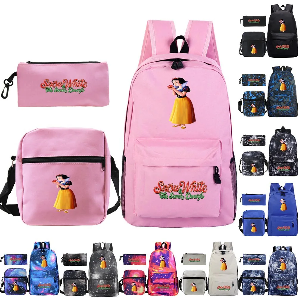 2021 New Disney Snow White Cartoon Pattern Student Backpack Three-Piece Elementary Schoolbag Small Shoulder Bag Pencil Case