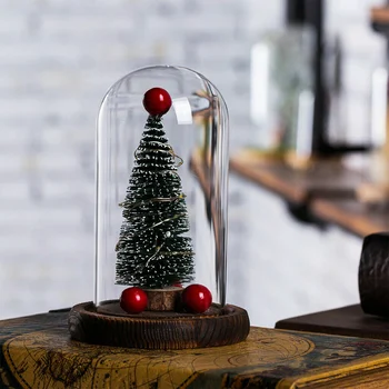 

Mini Christmas Tree in Glass with LED Lights Ornaments Decoration for Home Party LKS99