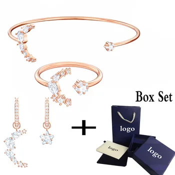 

Fashion New Rose Gold MOONSUN Series Day And Night Dress Open Bracelet Crystal Earrings Ladies Engagement Jewelry Gift