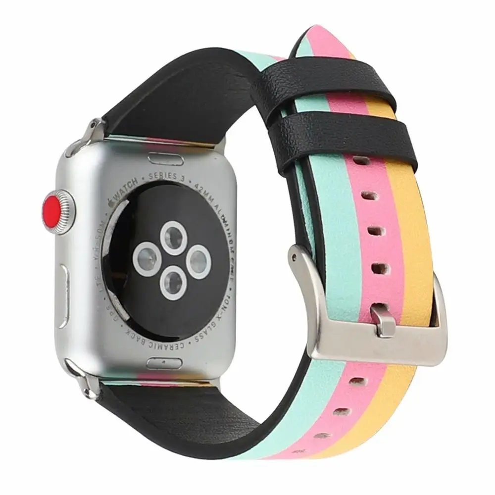 d Цветная полосатая повязка для apple watch Series 5, 4, 3, 2, 1, мягкий кожаный ремешок, браслет для iWatch Band 44 мм, 42 мм, 40 мм, 38 мм, аксессуар - Цвет ремешка: d