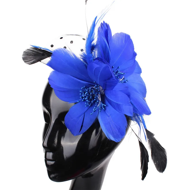 Классическая элегантная заколка в виде цветка заколка для волос заколки перьевая сетка для события шоу millinery Клубная Кепка аксессуары для волос - Цвет: Синий