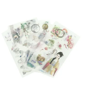 

6Sheets/Pack Chinese Vintage Girl Scrapbooking Label Journal Diary Transparent Retro Stationery Stickers Craft DIY Sticker