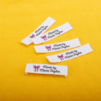 

Custom sewing labels, brand labels, Customized with Your Name, Organic Cotton Fabric Name Label, Bow (MD0005)