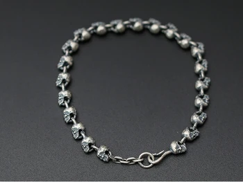 

18cm 925 Sterling Silver Handmade Retro skull collection bracelet bangle A1846